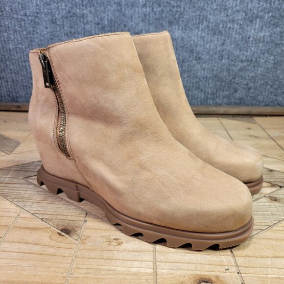 Sorel Joan of Arctic Wedge III Boots Womens 10 Ash Brown Leather Chelseaβ Bootie - Picture 1 of 10